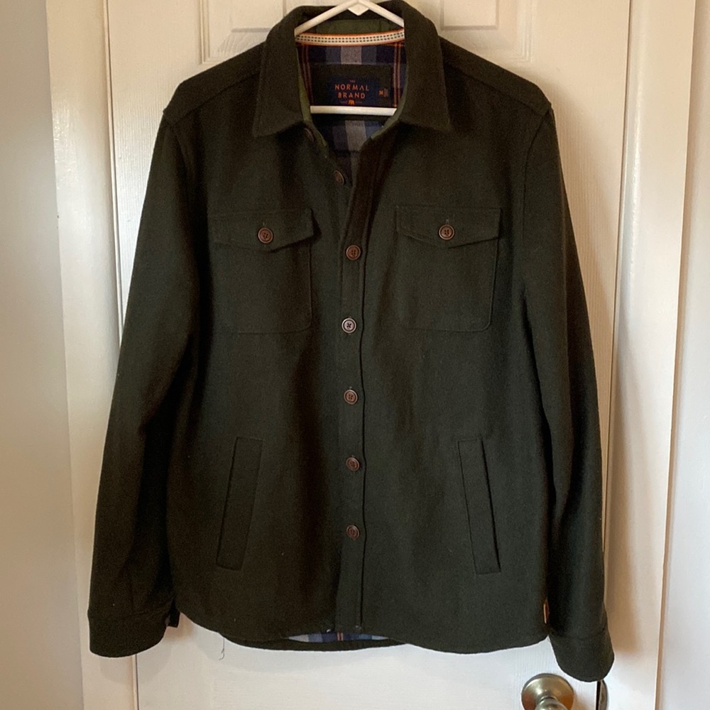 The normal brand men’s flannel lined wool shirt/lightweight jacket